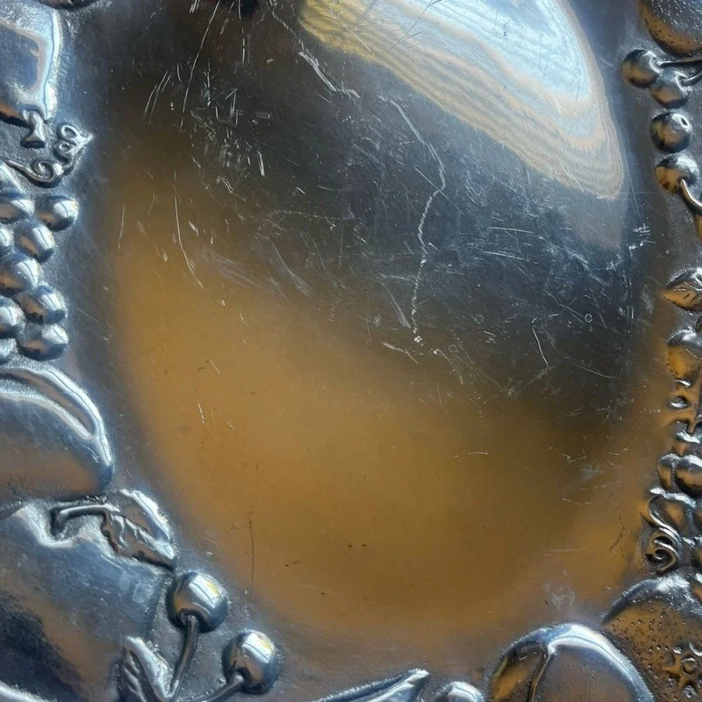 Vintage Wilton Armetale Large Oval Serving Platter Tray Dish w/ Fruit Design 20